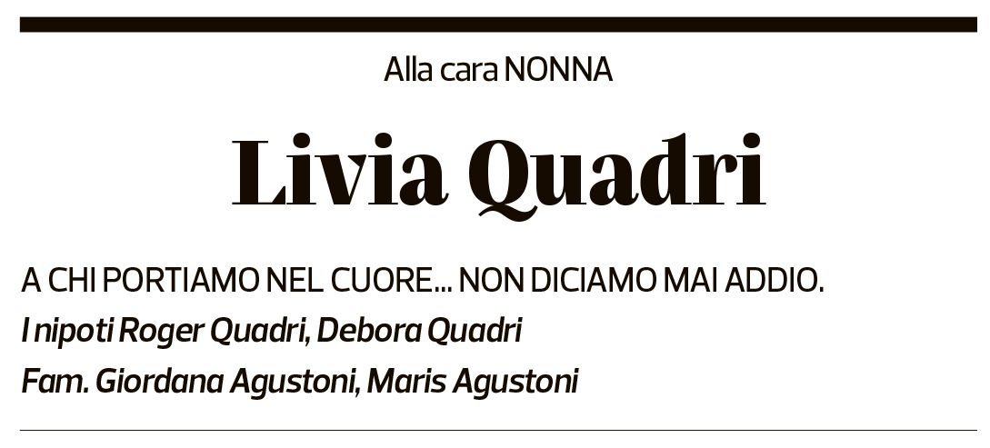 Annuncio funebre Livia Quadri