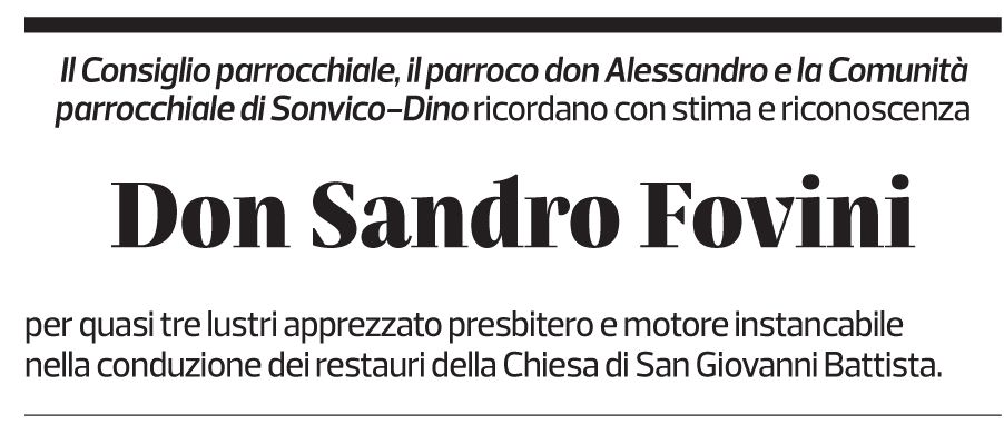 Annuncio funebre Sandro Fovini