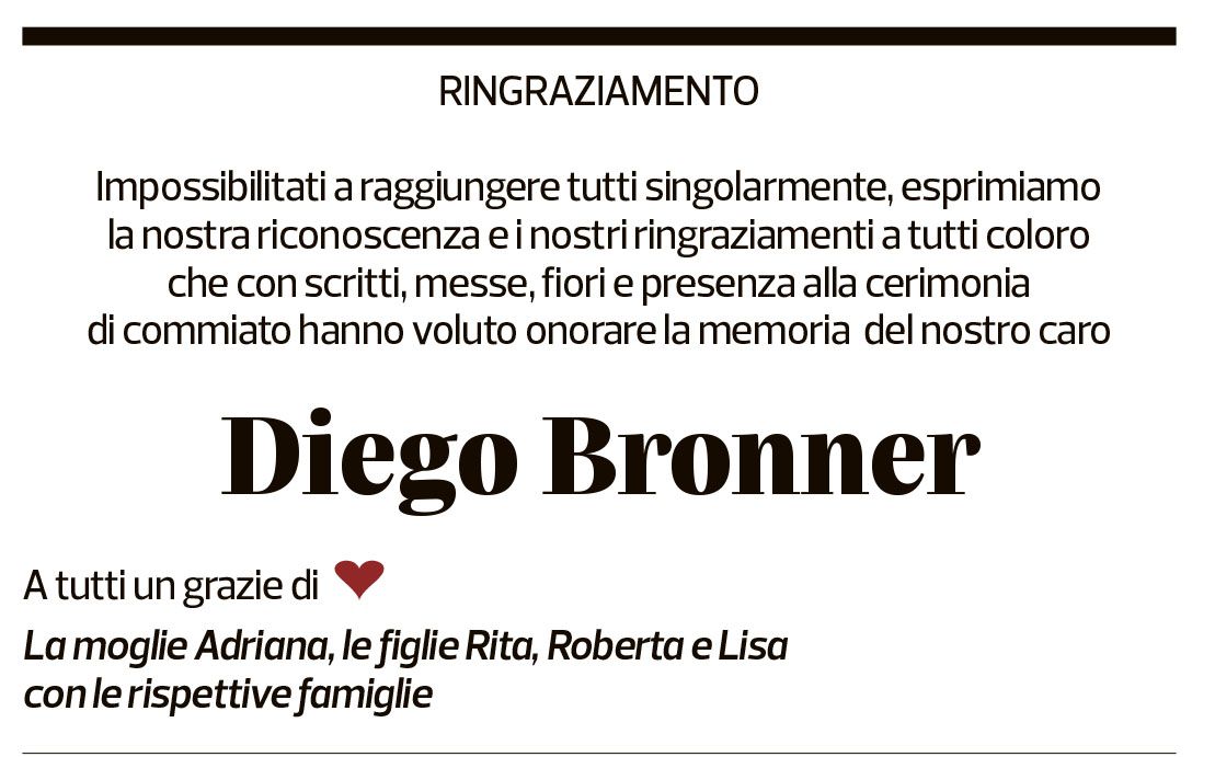 Annuncio funebre Diego Bronner