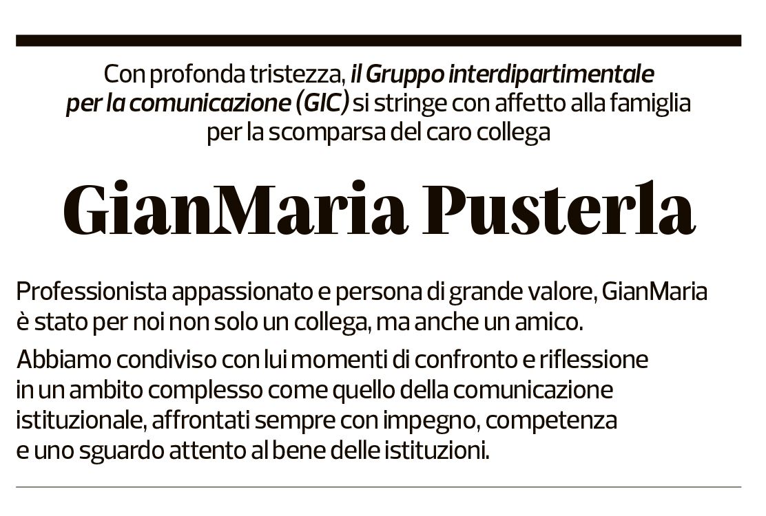 Annuncio funebre Gianmaria Pusterla