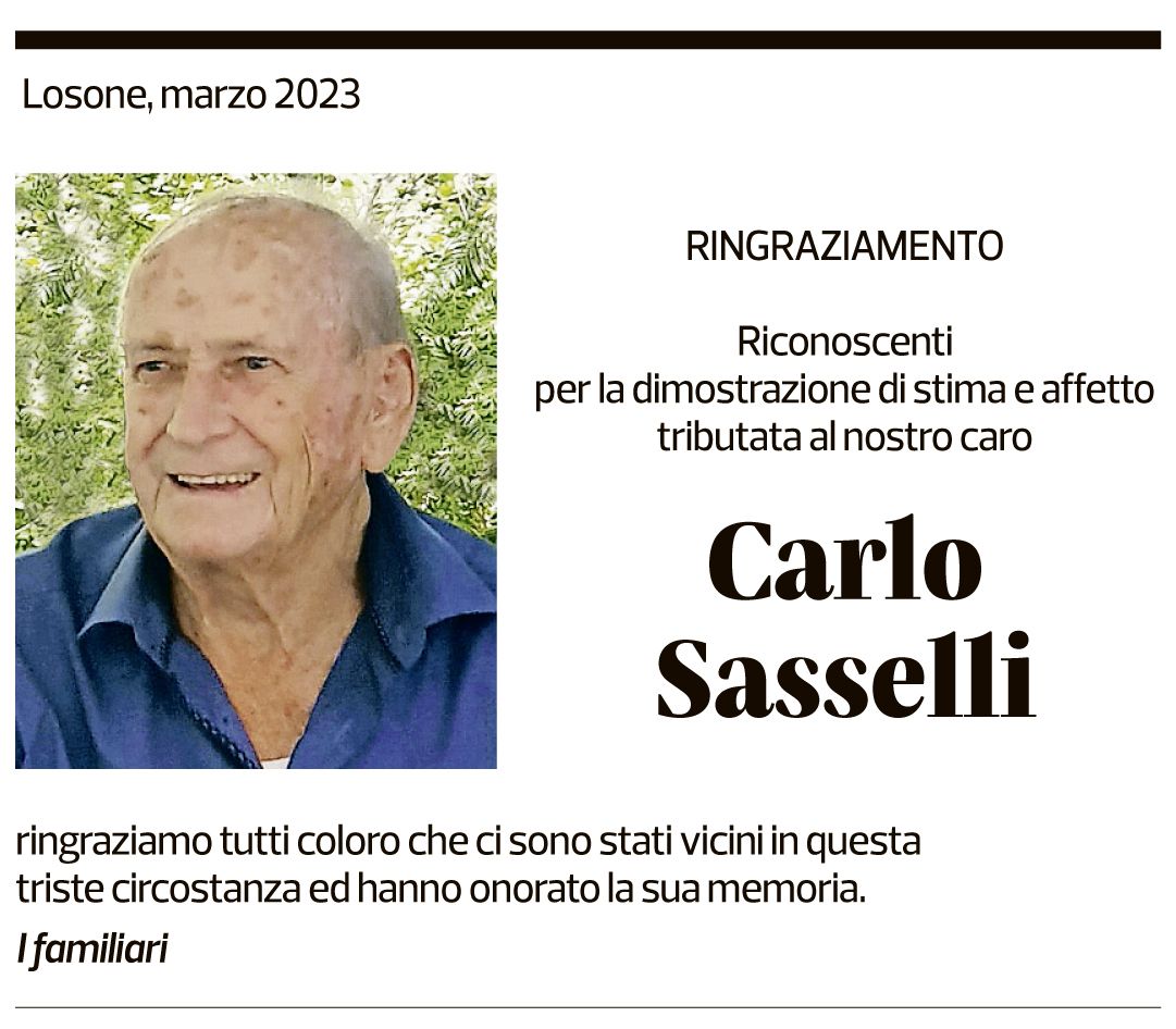 Annuncio funebre Carlo Sasselli