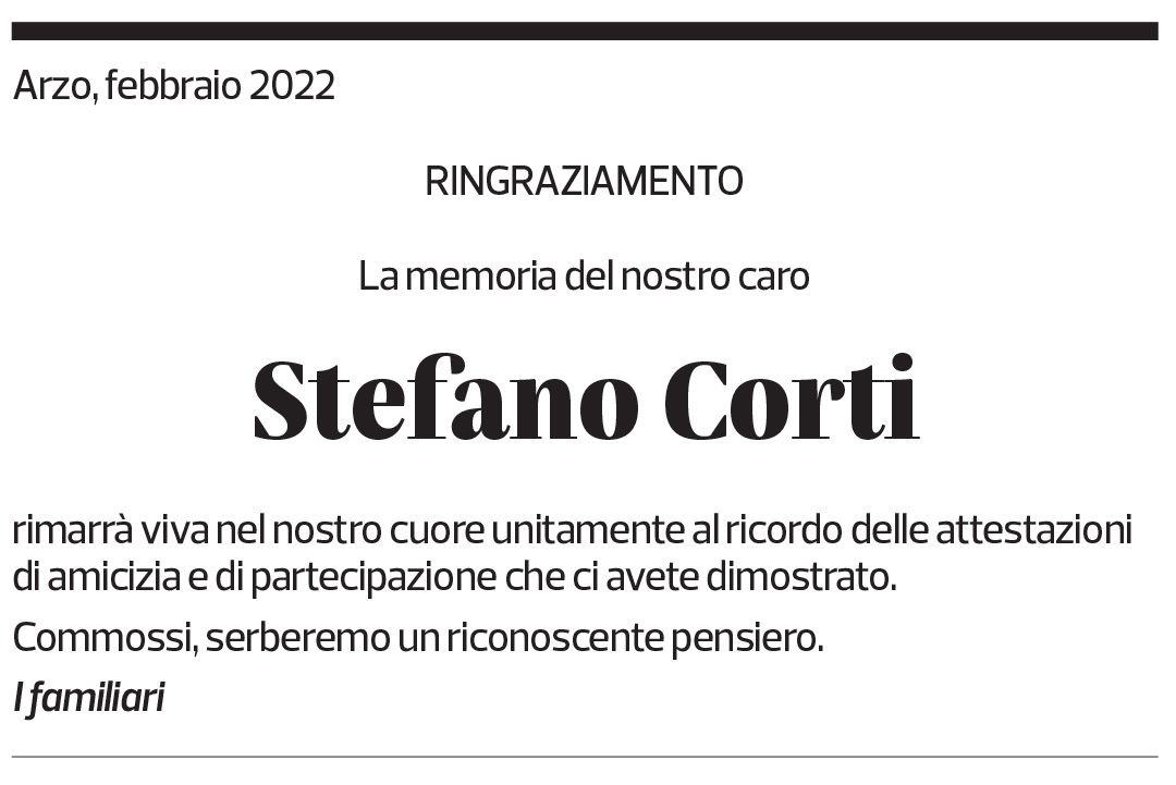 Annuncio funebre Stefano Corti