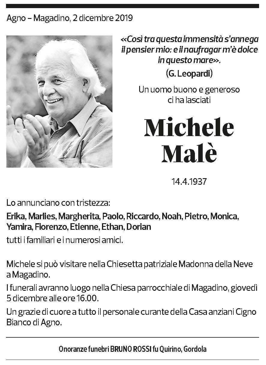 Annuncio funebre Michele Malè