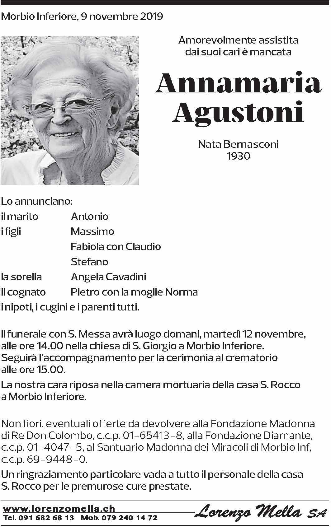 Annuncio funebre Annamaria Agustoni