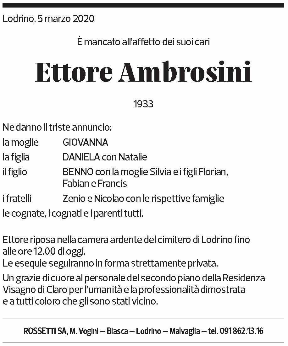 Annuncio funebre Ettore Ambrosi