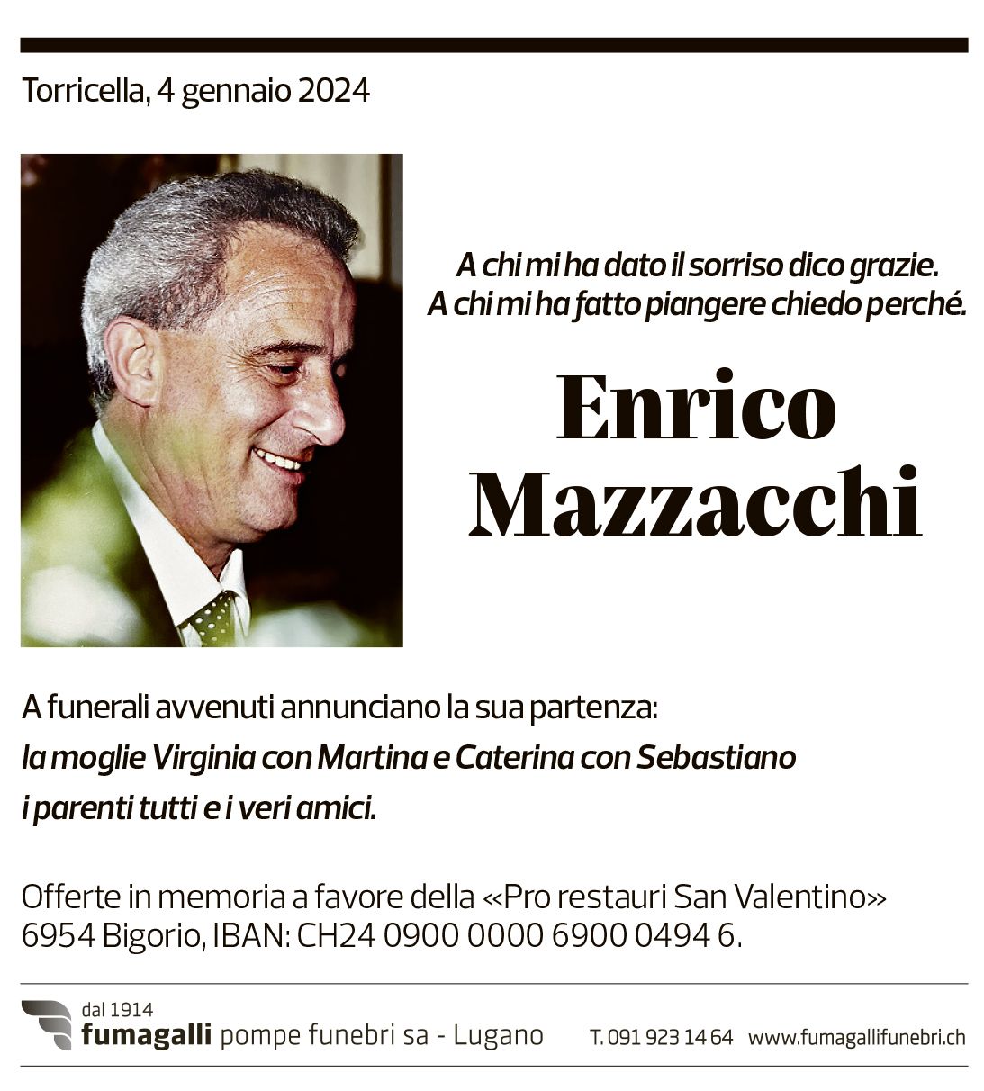 Annuncio funebre Enrico Mazzacchi