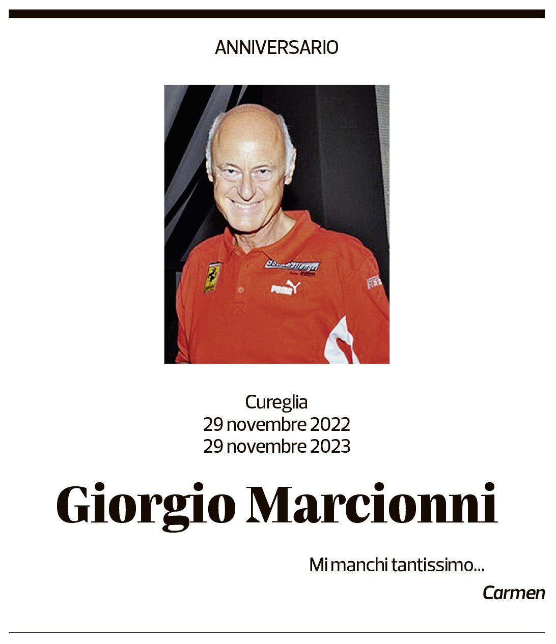 Annuncio funebre Giorgio Marcionni