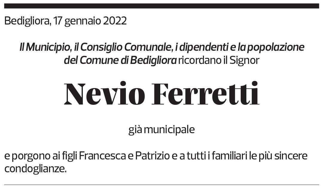 Annuncio funebre Nevio Ferretti