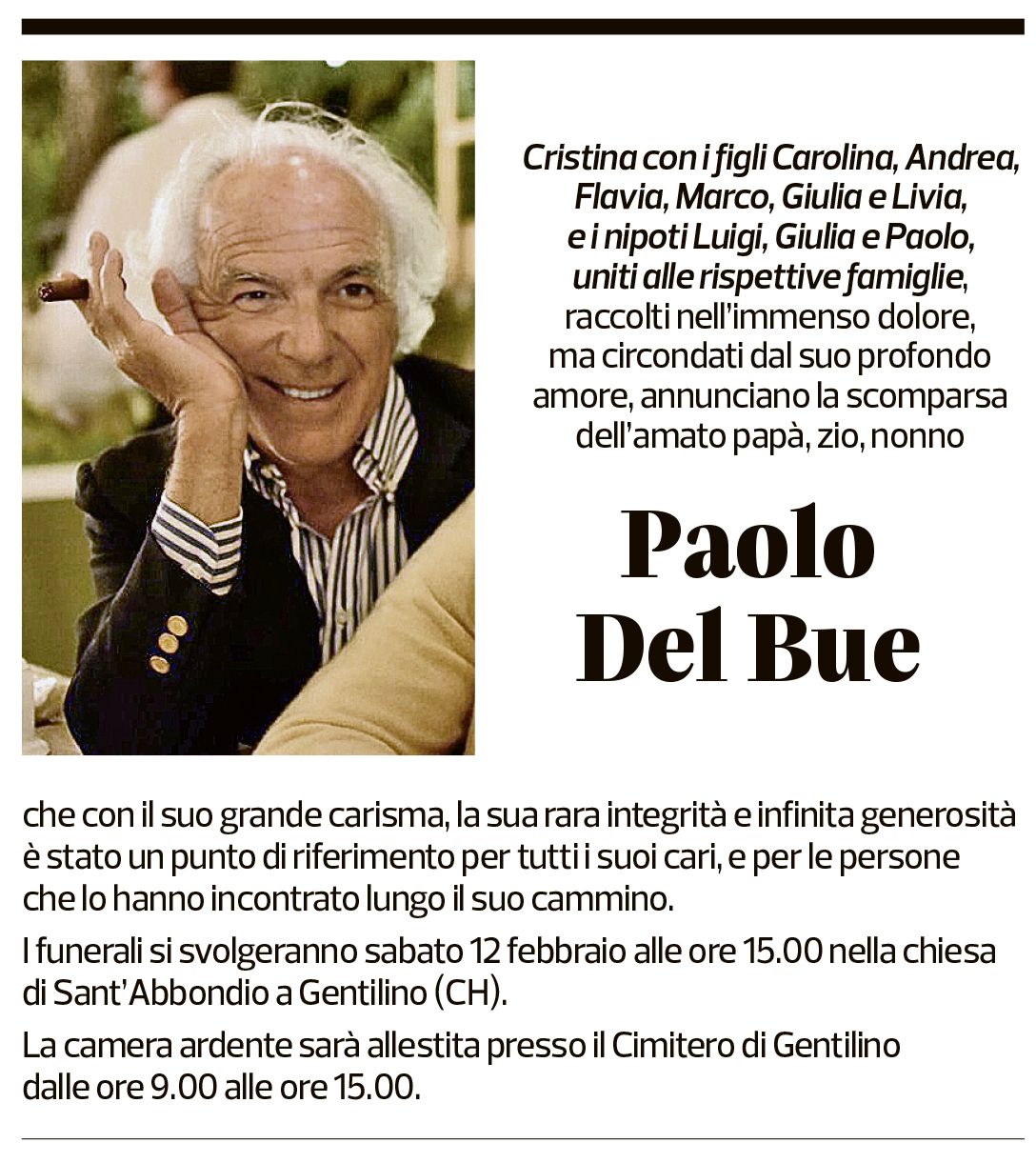 Annuncio funebre Paolo Del Bue