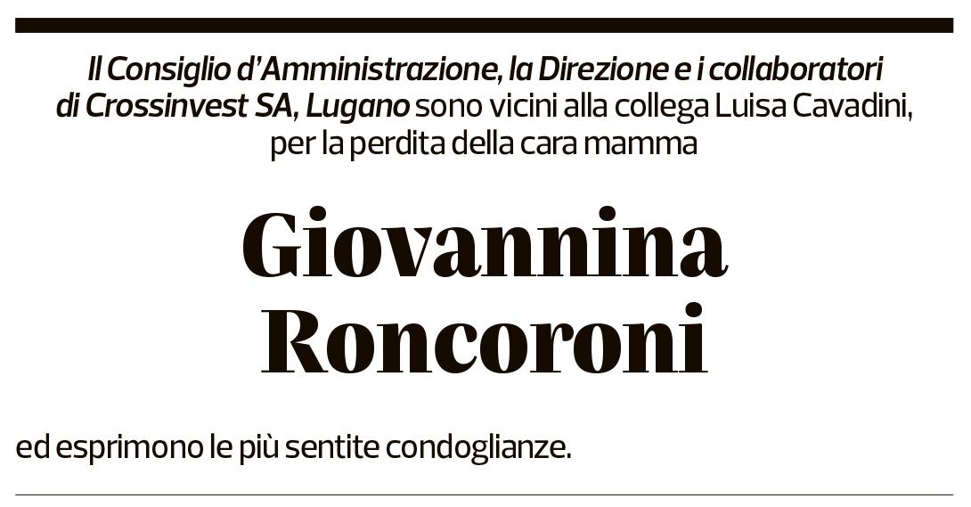 Annuncio funebre Gianna Roncoroni