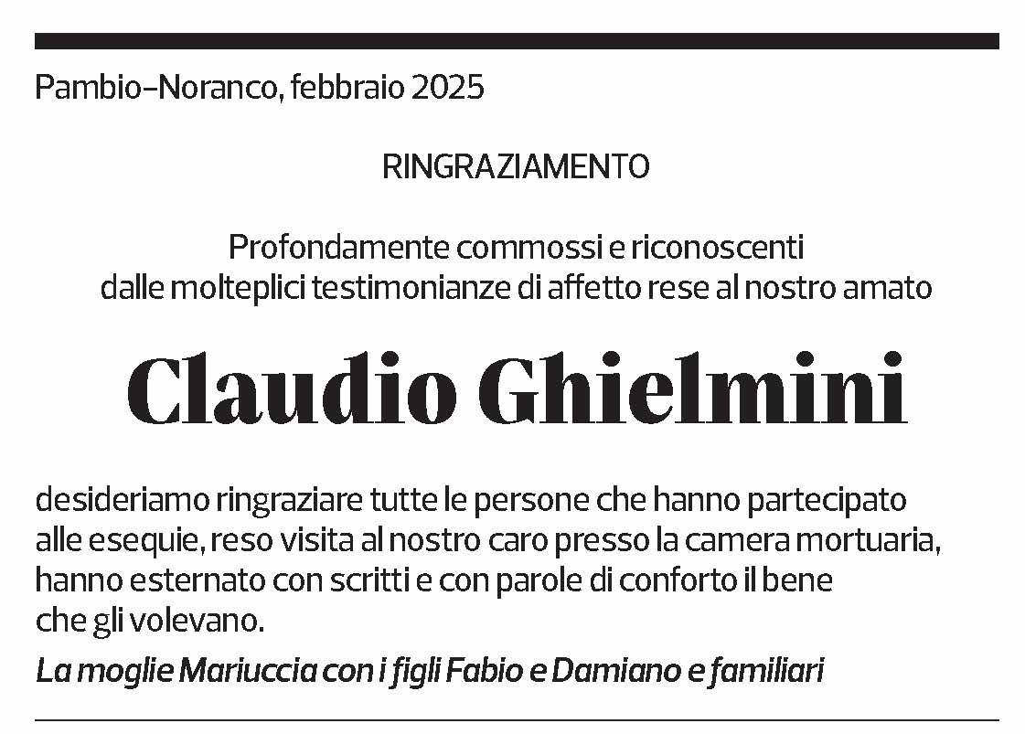 Annuncio funebre Claudio Chielmini
