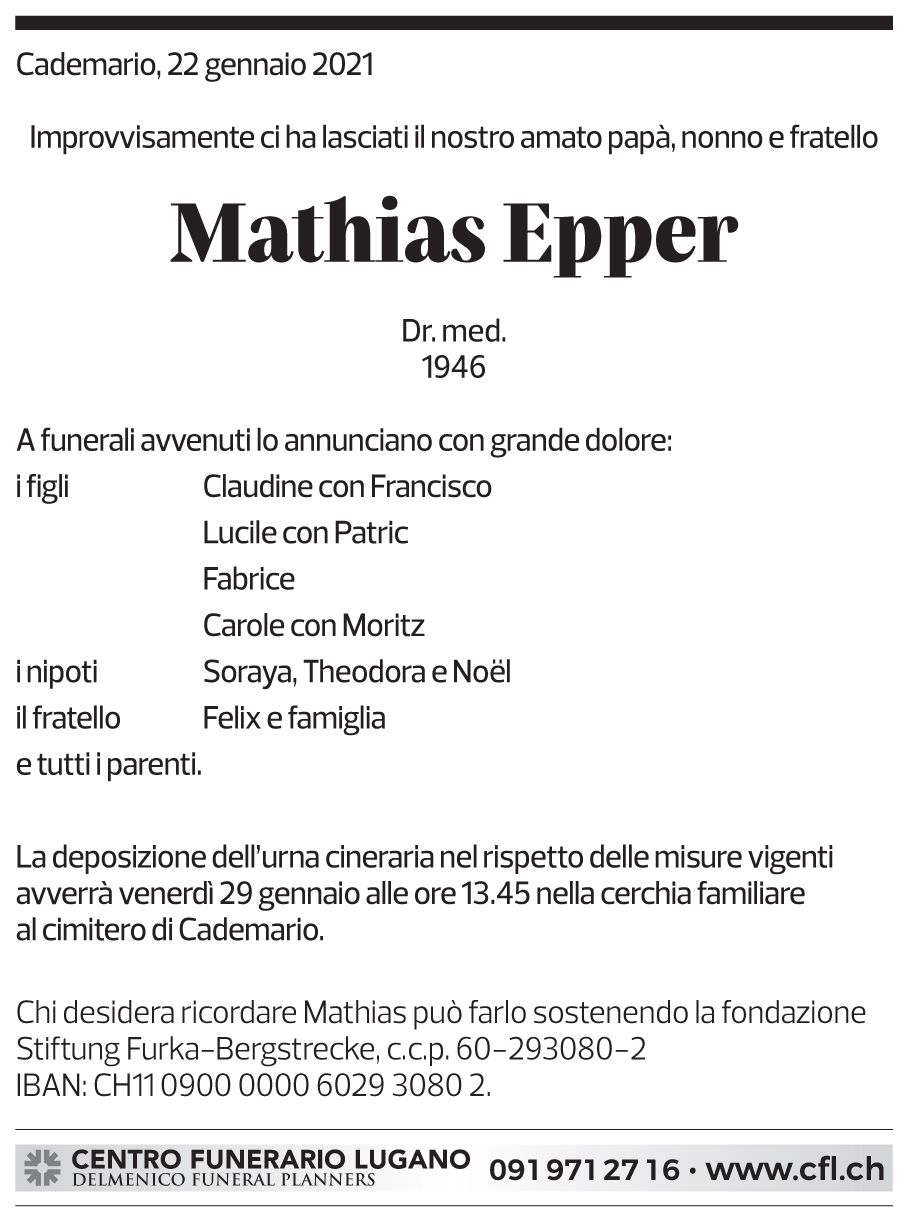 Annuncio funebre Mathias Epper