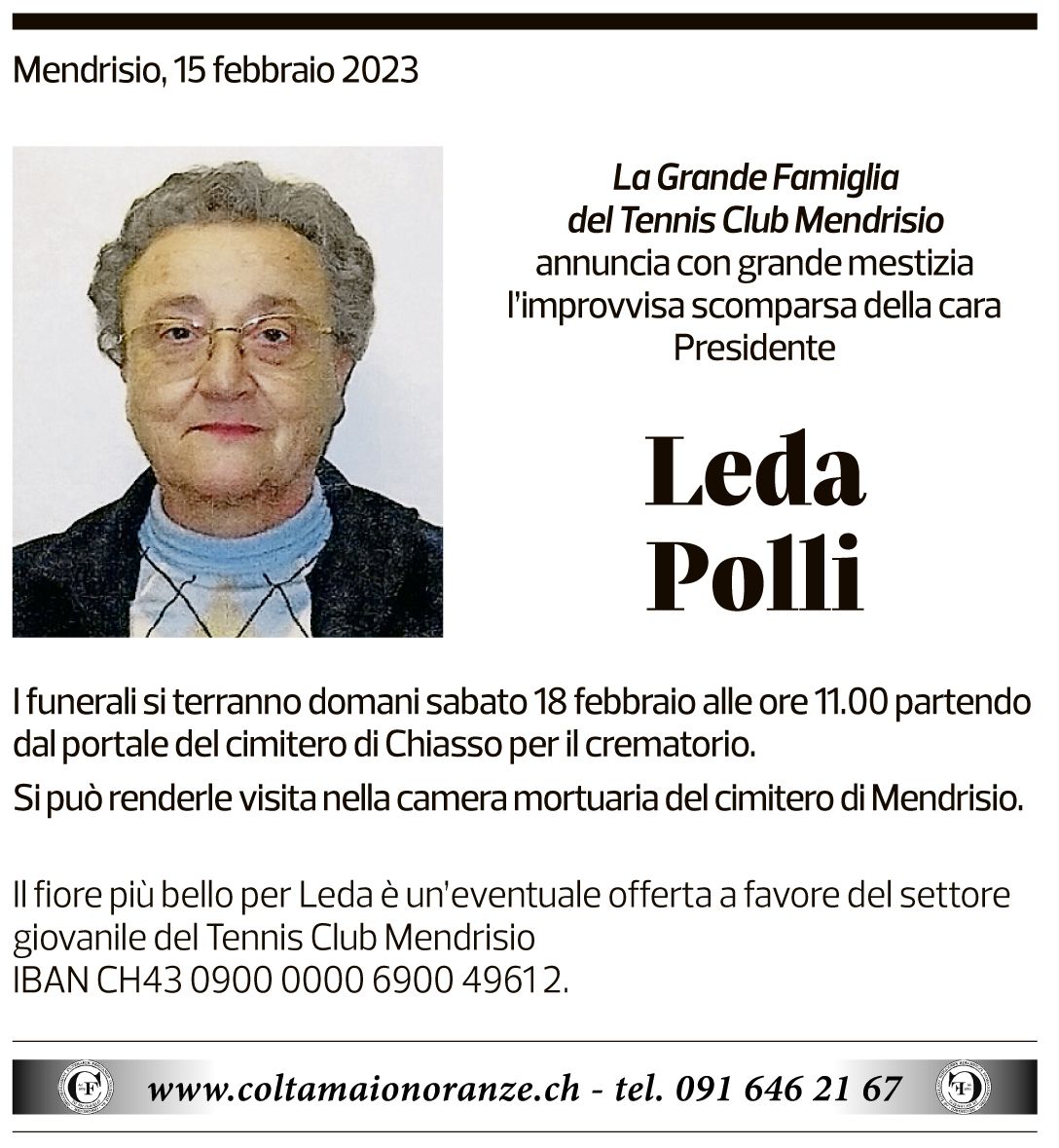 Annuncio funebre Leda Polli