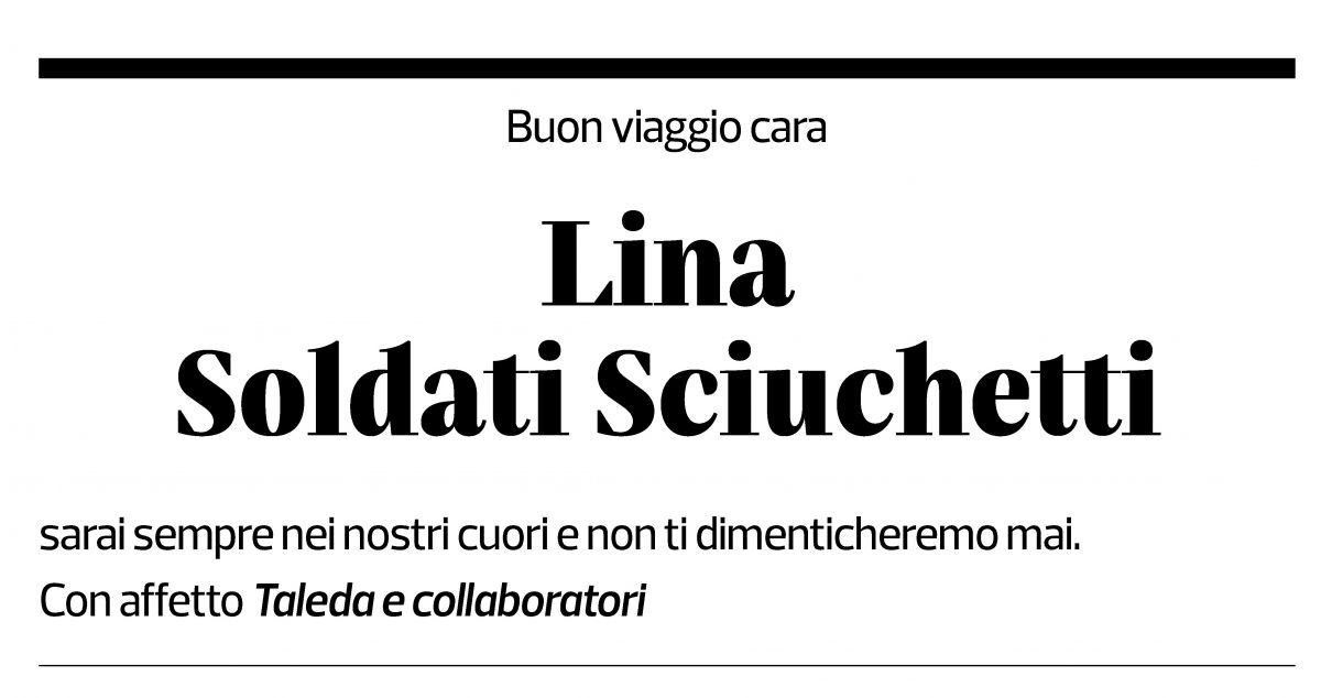 Annuncio funebre Lina Soldati Sciuchetti