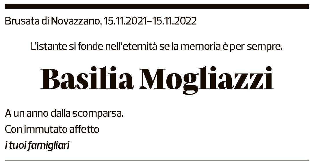 Annuncio funebre Basilia Mogliazzi