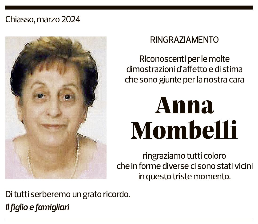 Annuncio funebre Anna Mombelli