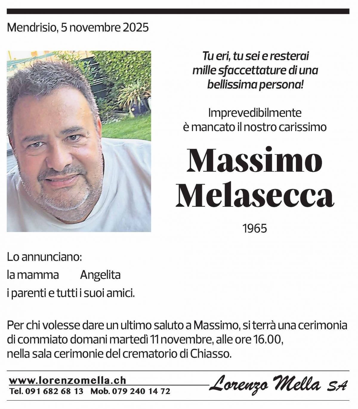 Annuncio funebre Massimo Melasecca