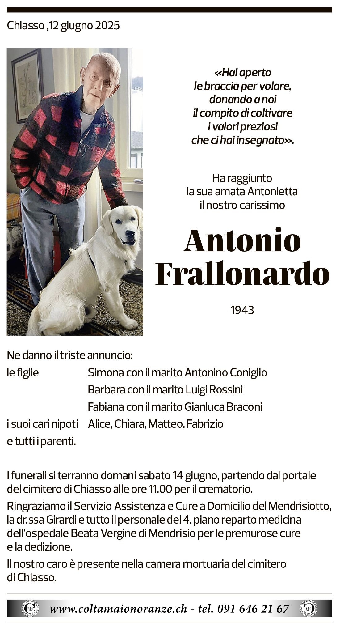 Annuncio funebre Antonio Frallonardo