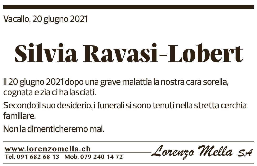 Annuncio funebre Silvia Ravasi-lobert