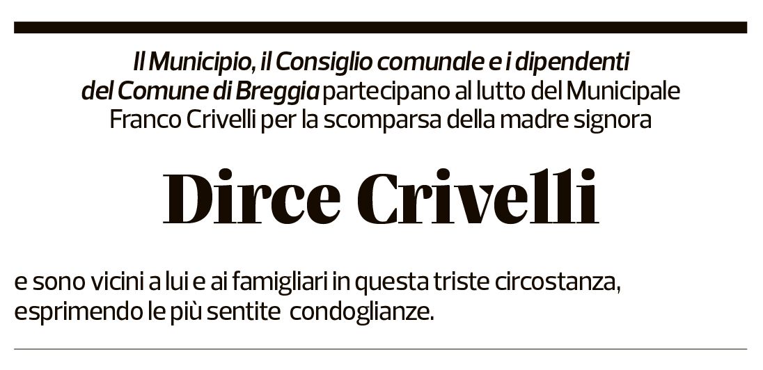 Annuncio funebre Dirce Crivelli