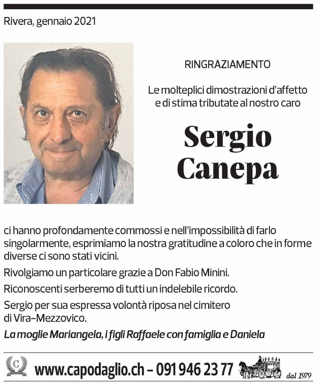 Annuncio funebre Sergio Canepa