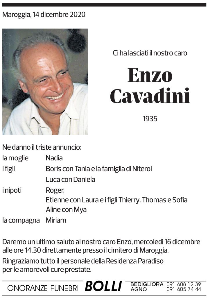 Annuncio funebre Enzo Cavadini
