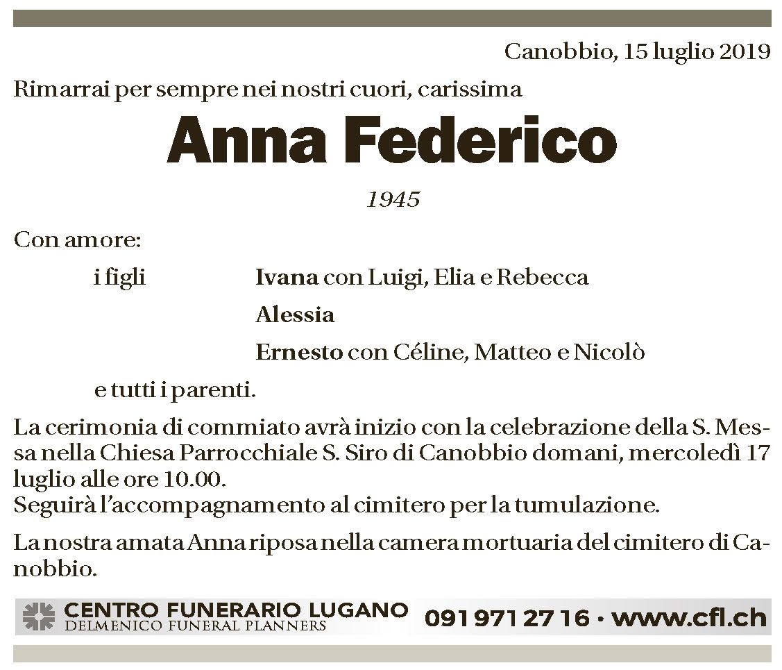Annuncio funebre Anna Federico