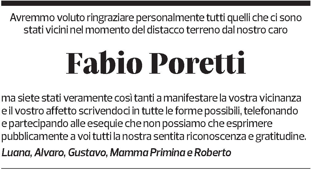 Annuncio funebre Fabio Poretti