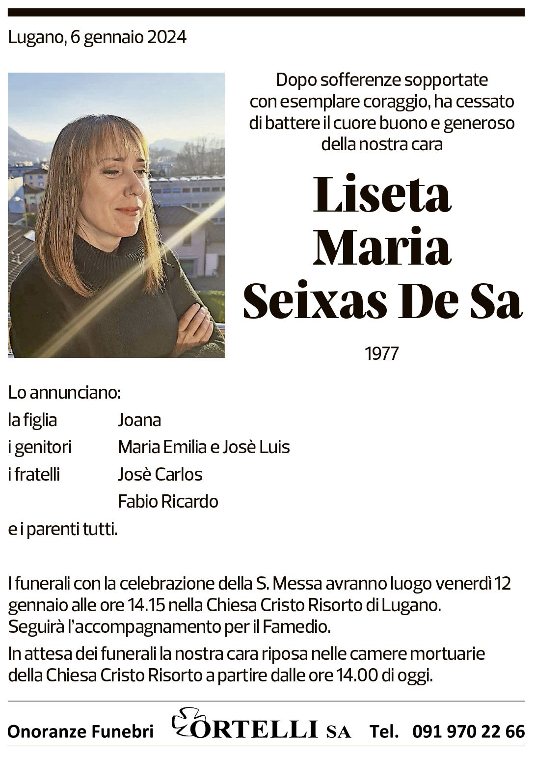 Annuncio funebre Liserta Maria Seixas De Sa