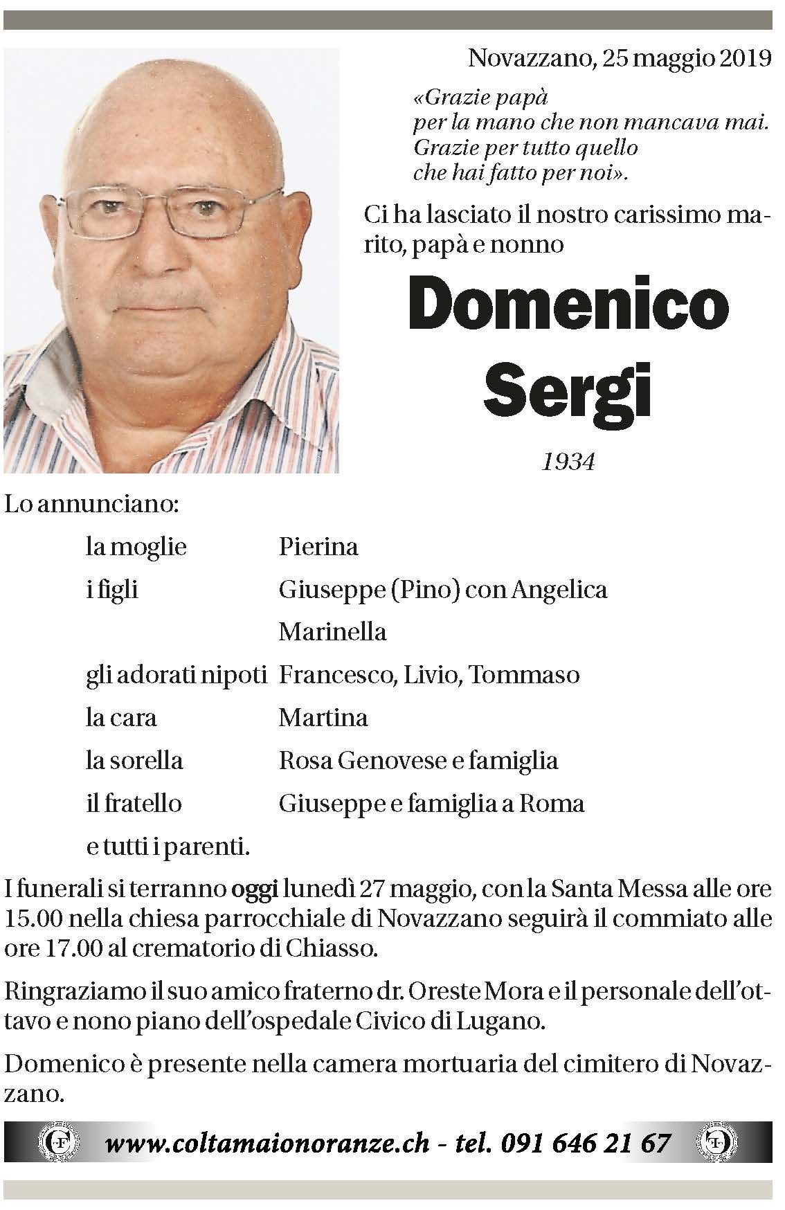 Annuncio funebre Domenico Sergi