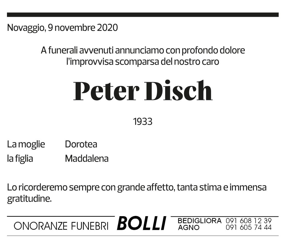 Annuncio funebre Peter Disch