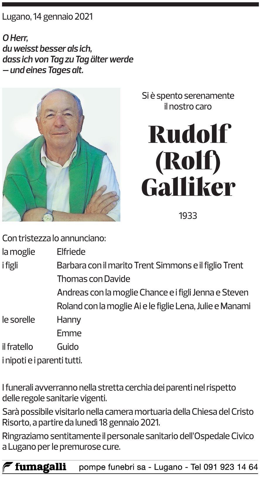 Annuncio funebre Rudolf (rolf) Galliker