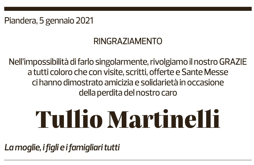 Annuncio funebre Tullio Martinelli