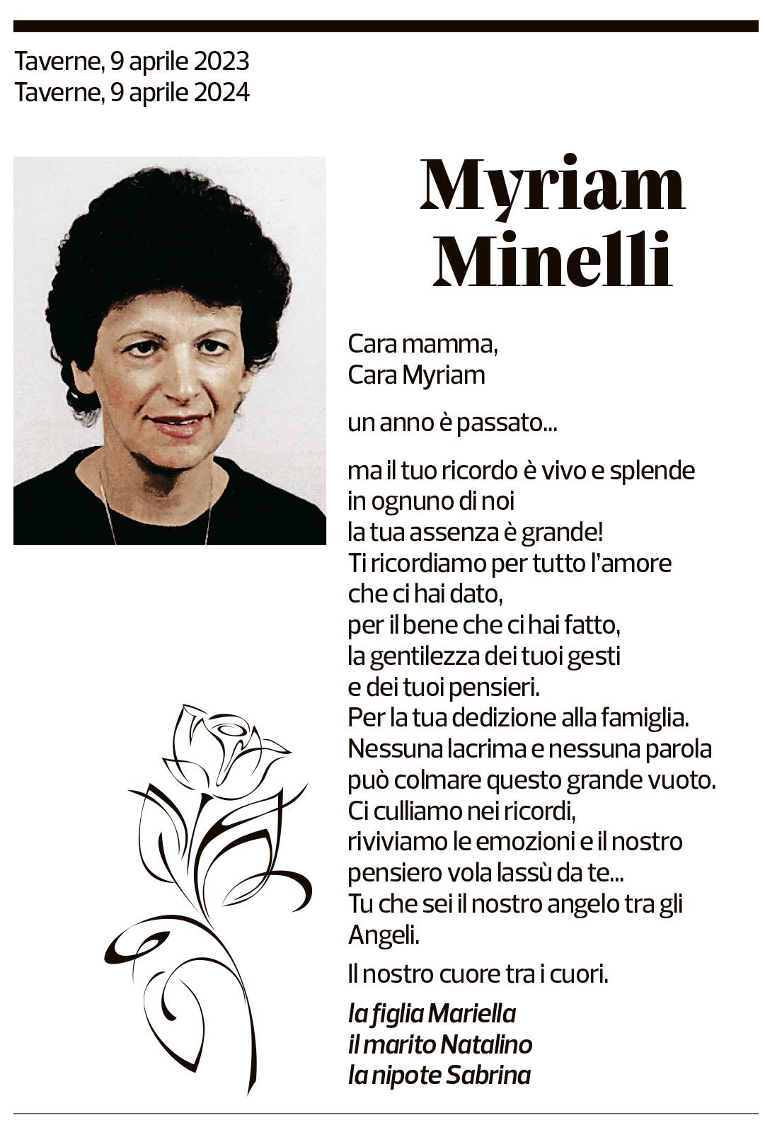 Annuncio funebre Myriam Minelli