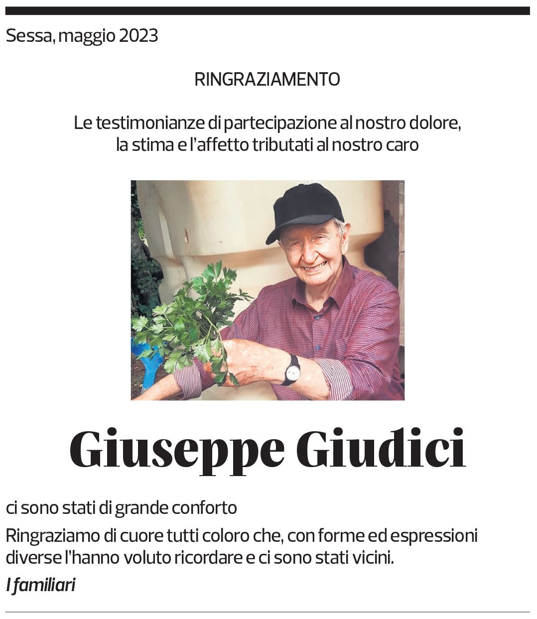 Annuncio funebre Giuseppe Giudici