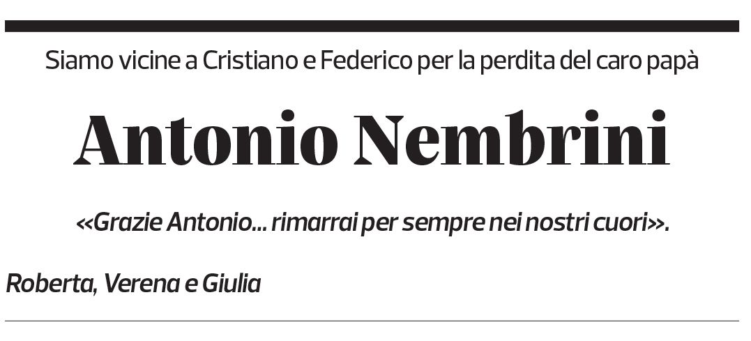 Annuncio funebre Antonio Nembrini