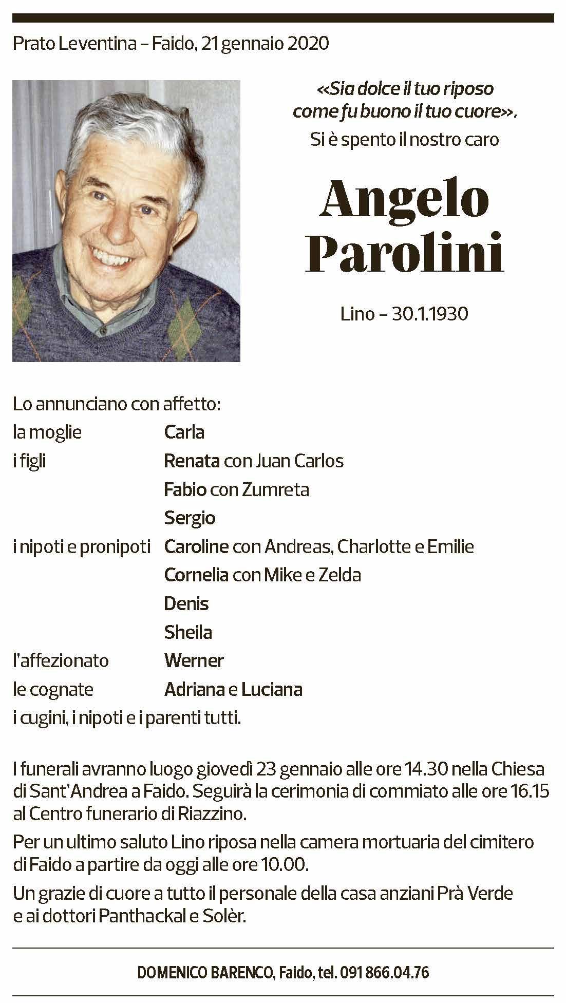 Annuncio funebre Angelo Parolini