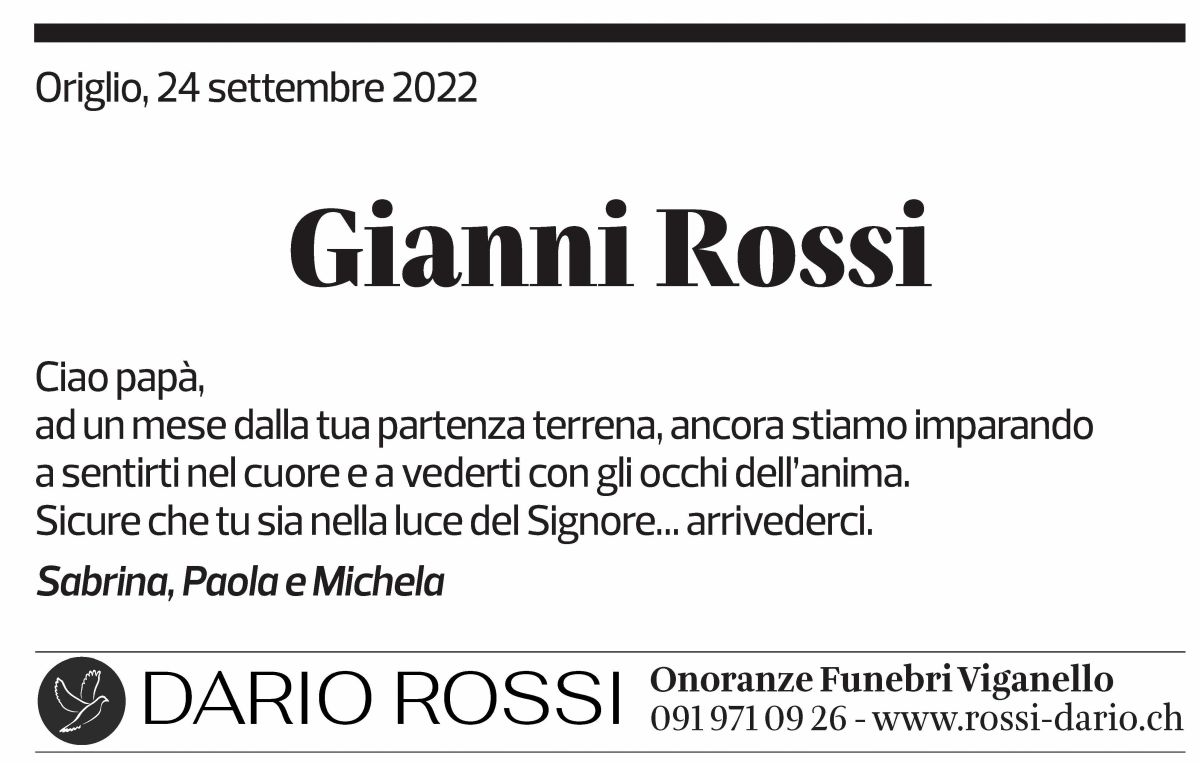 Annuncio funebre Gianni Rossi