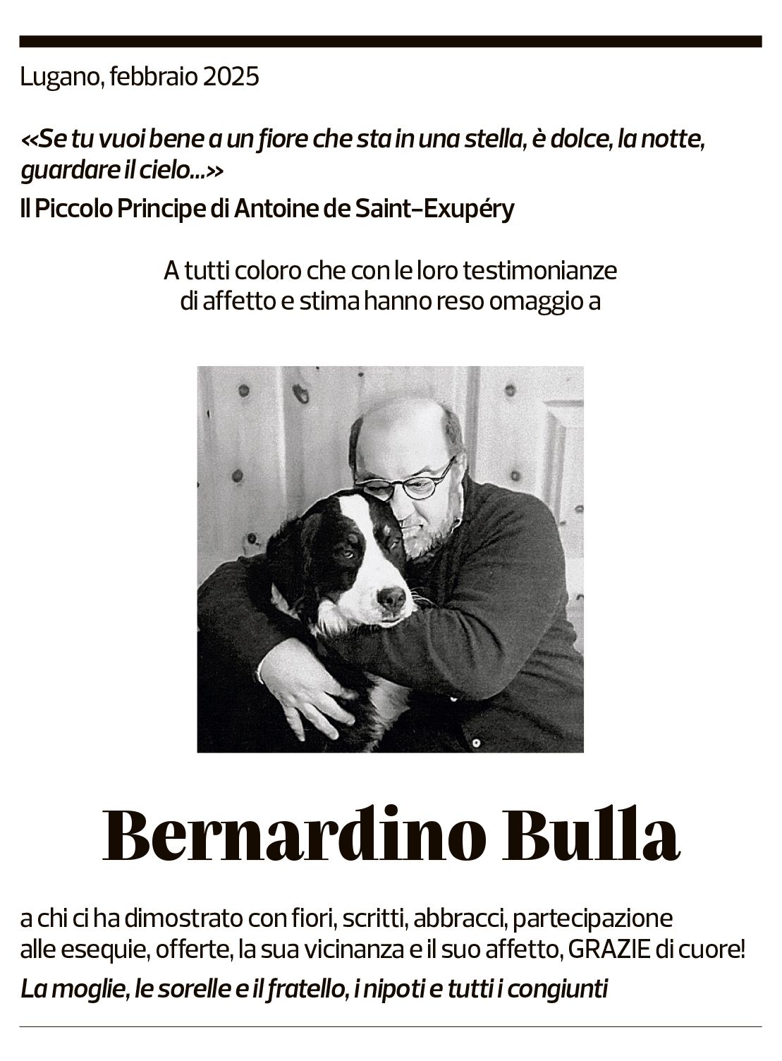 Annuncio funebre Bernardino Bulla