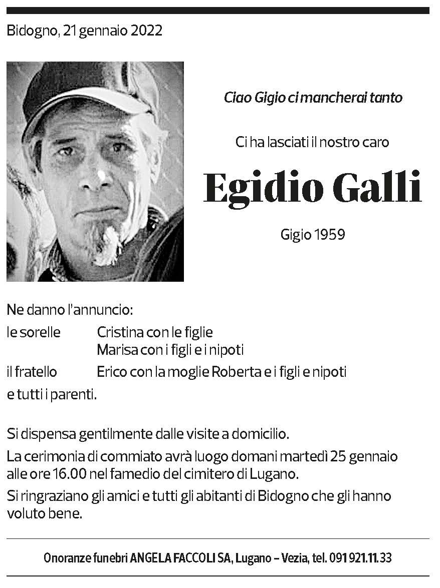 Annuncio funebre Egidio Galli