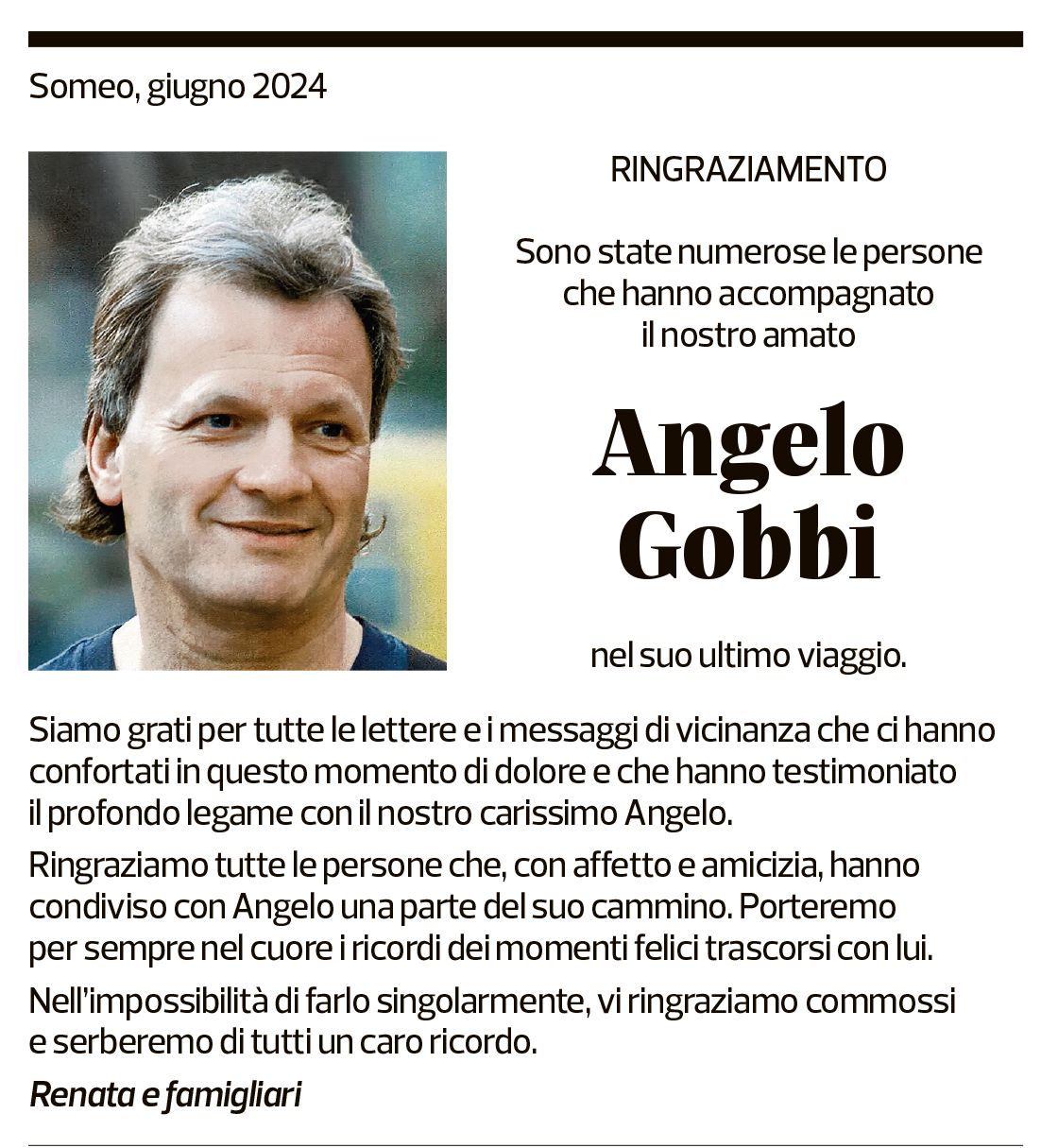 Annuncio funebre Angelo Gobbi