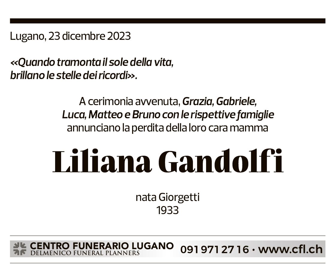 Annuncio funebre Liliana Gandolfi