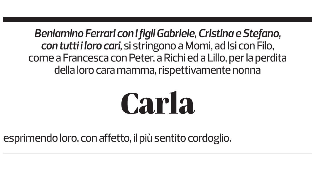 Annuncio funebre Carla Canova Pirogalli