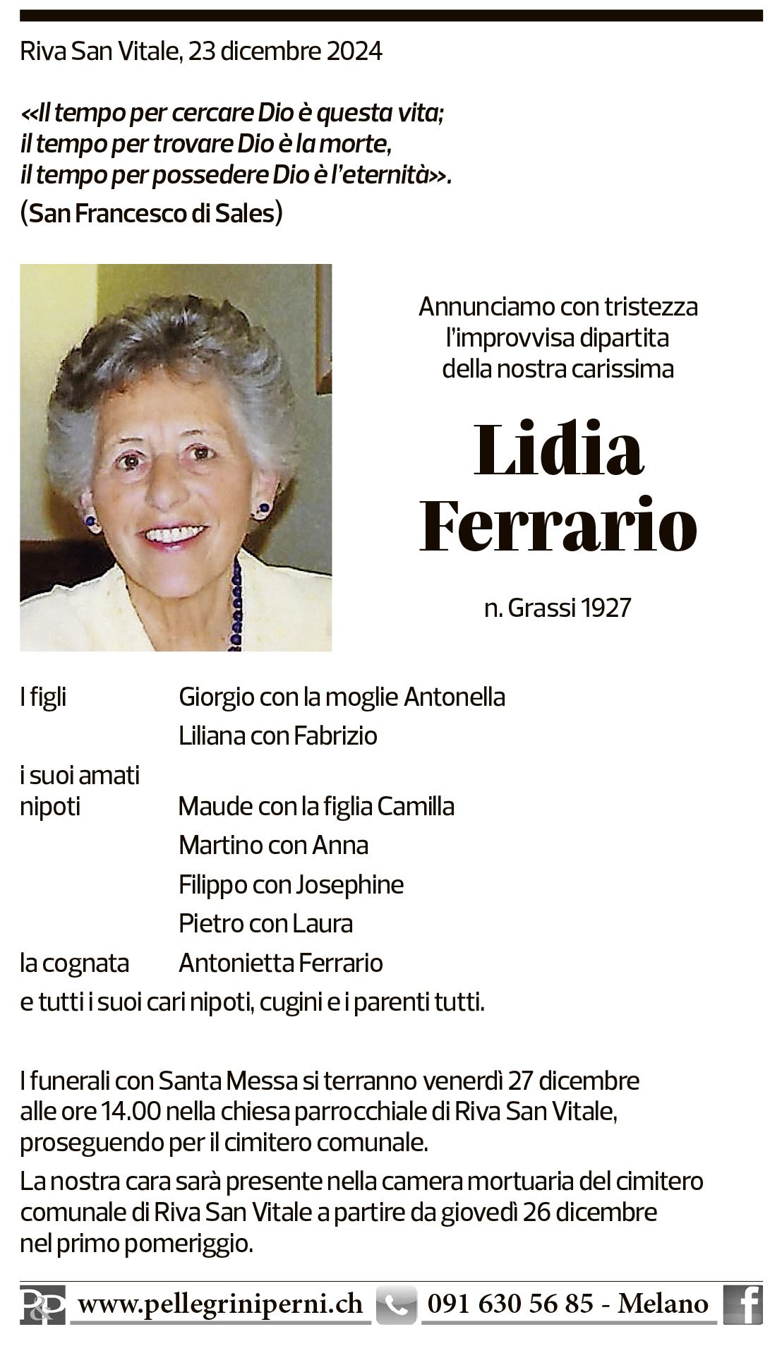 Annuncio funebre Lidia Ferrario