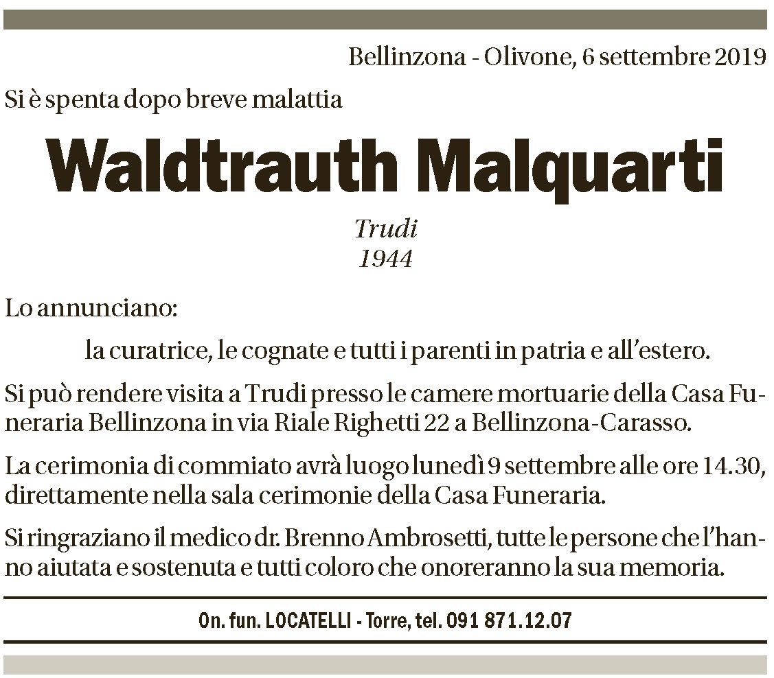 Annuncio funebre Waldtrauth Malquarti
