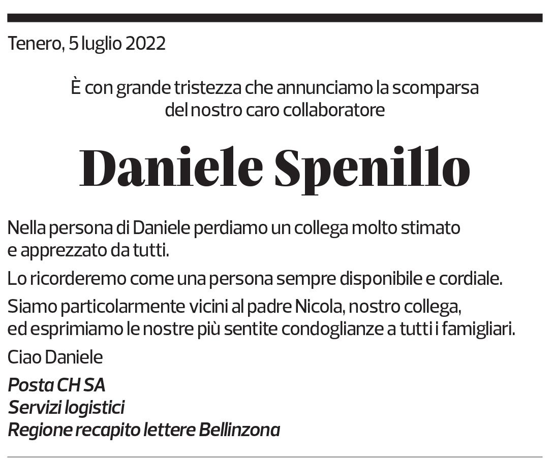 Annuncio funebre Daniele Spenillo