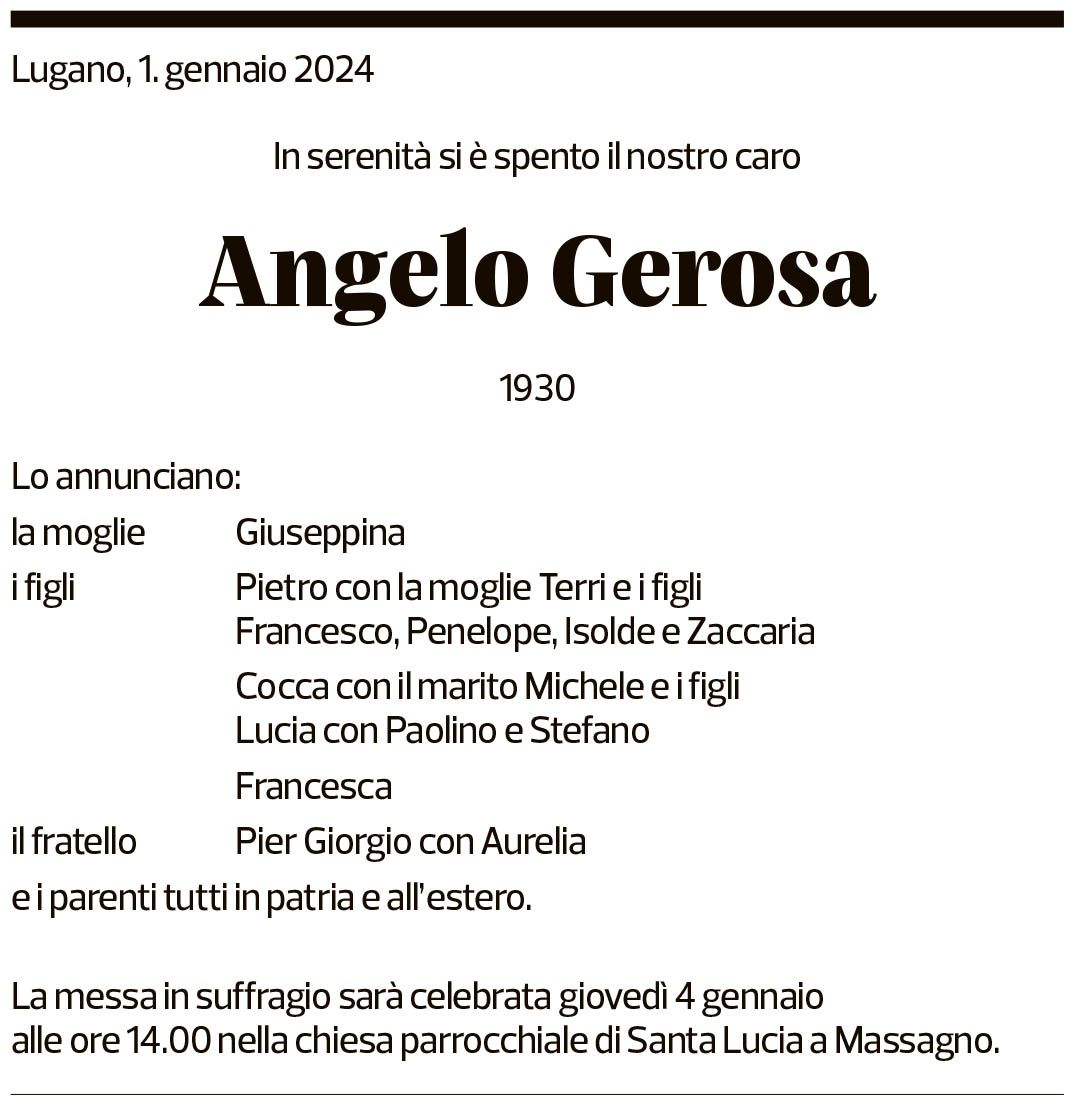 Annuncio funebre Angelo Gerosa