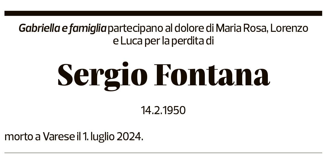 Annuncio funebre Sergio Fontana