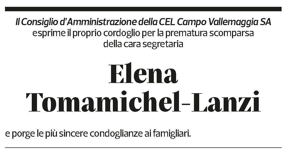 Annuncio funebre Elena Tomamichel-lanzi