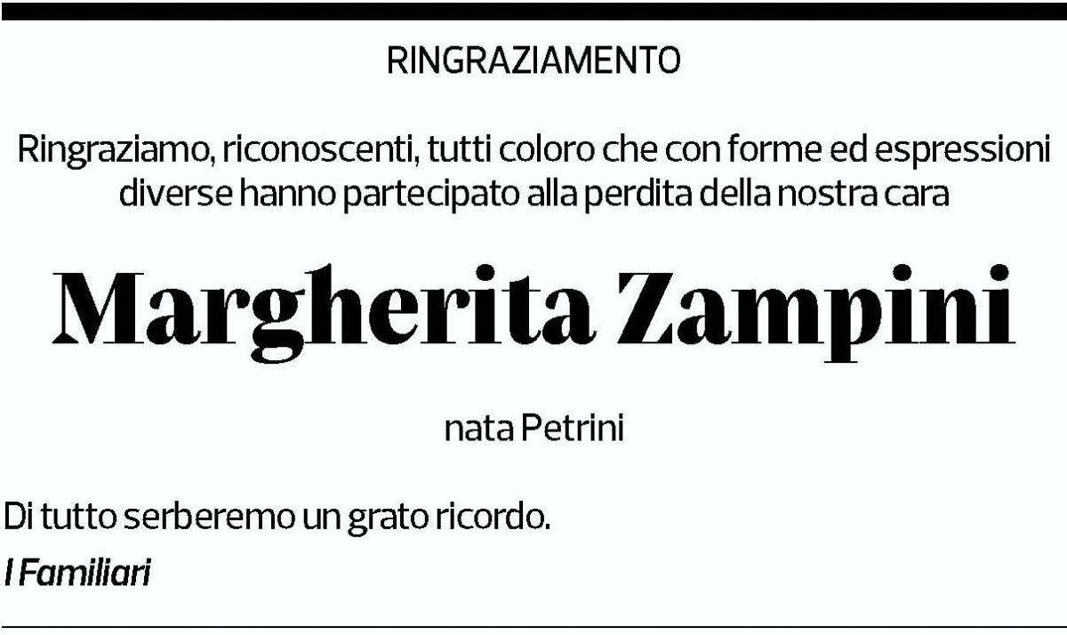 Annuncio funebre Margherita Zampini
